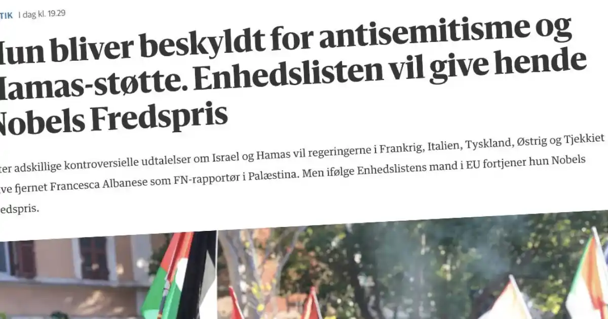 Berlingske stjæler polnyt historie om Enhedslistens nominering af antisemittisk terrorstøtter til Nobels Fredspris 1200x630