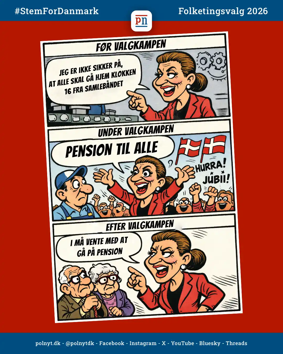 Mette Frederiksen pensionsudspil - socialdemokratiet - polnyt - satire - Folketingsvalg 2026 - #StemForDanmark